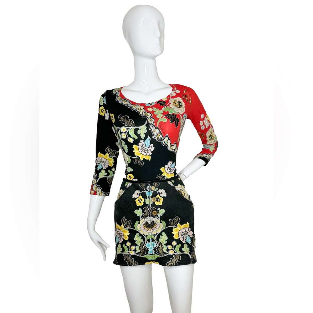 Roberto Cavalli 2003 chinoiserie top and mini skirt set